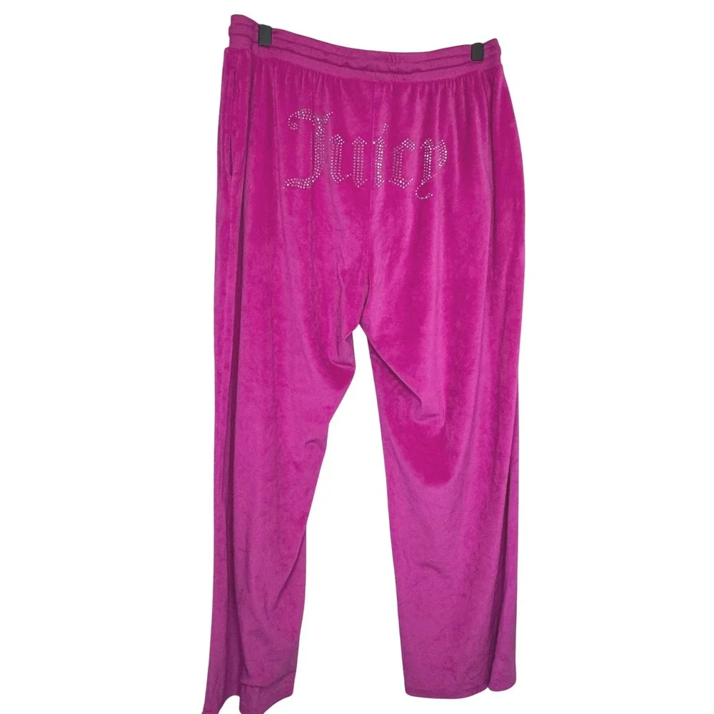Juicy Couture Magenta Pink Velour Rhinestone Logo Wide‎ Leg Sleepwear Pants XL